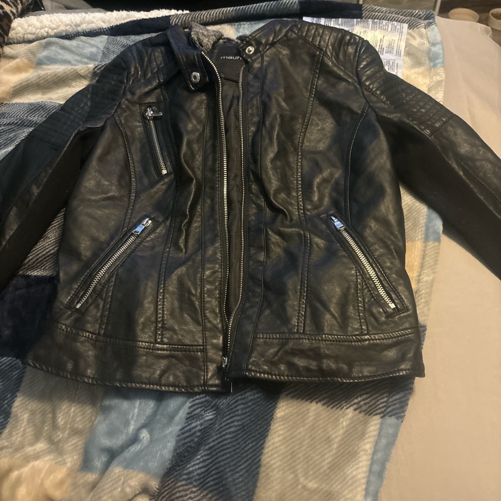Black Faux Leather Jacket with Zipper Details